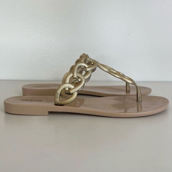 Melissa Success Chain Link Thong Sandals Womens 8 Gold Jelly Shoes Dressy Comfy - Picture 6 of 10